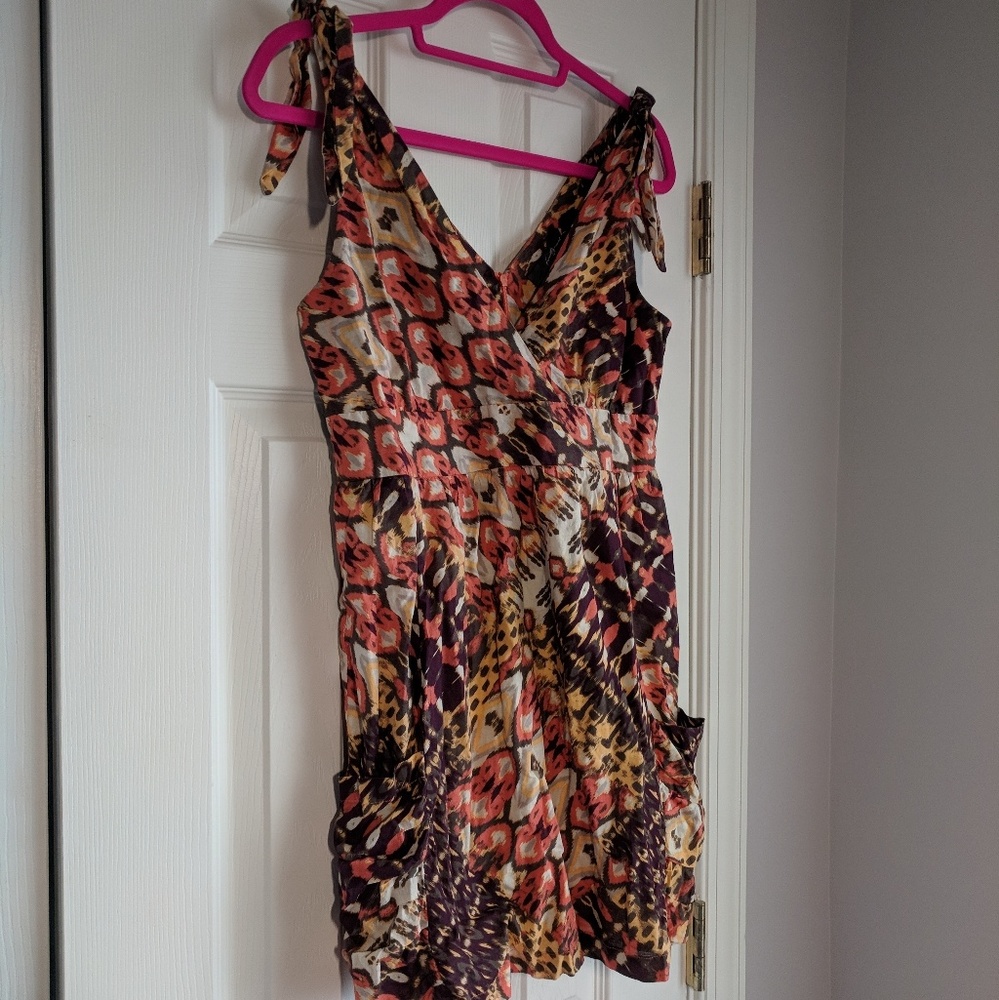 Shoulder Tie Square Pocket Print Jumper